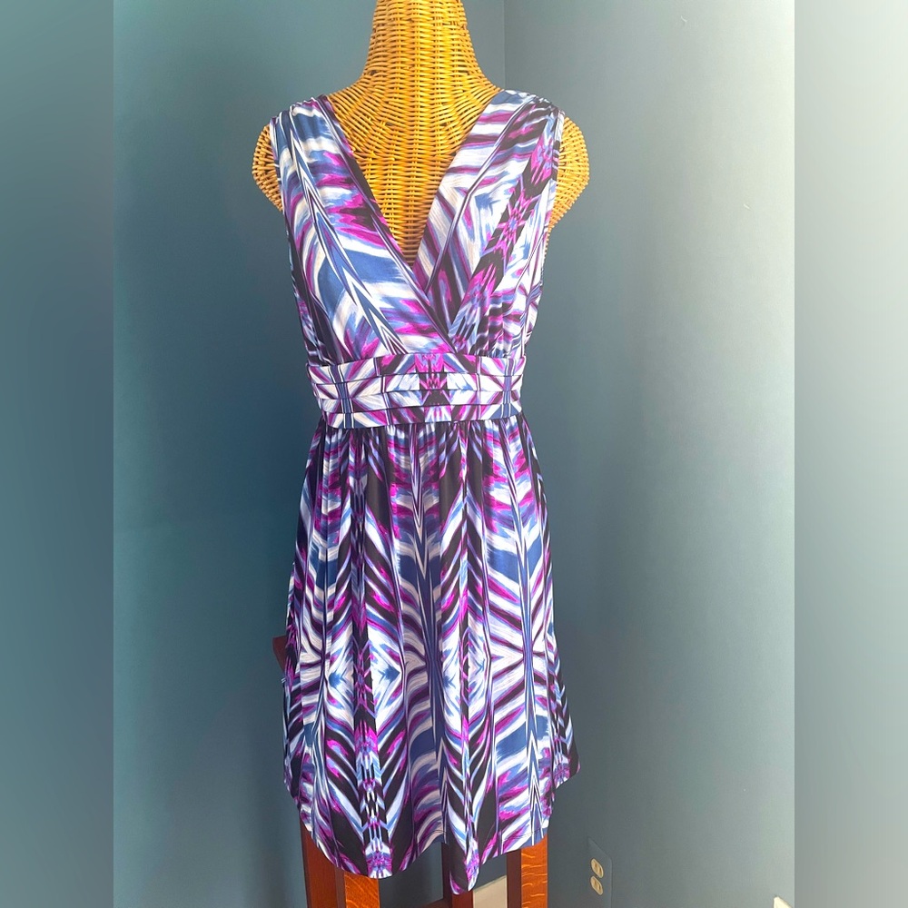 AB Studio Women’s Stretch Sleeveless Fit and Flare Dress. Size 14. Purple  Blue